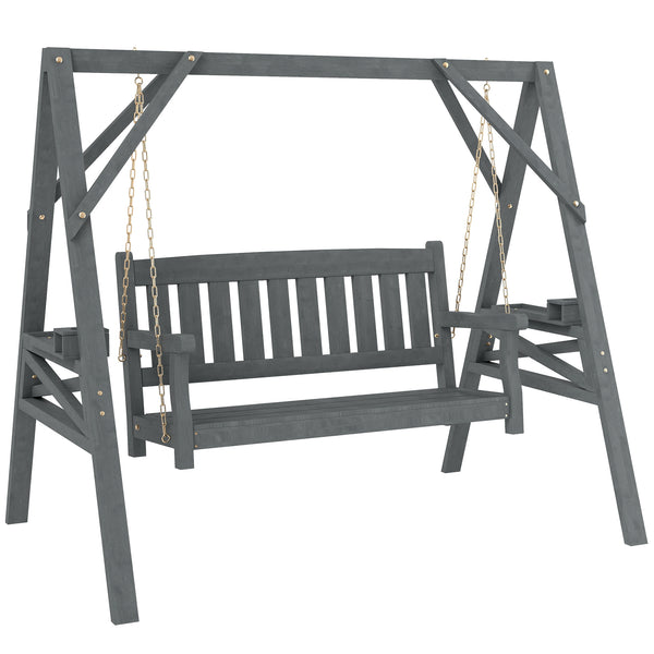 Gartenschaukel 2-Sitzer mit Ablagen und Getränkehalter aus Holz