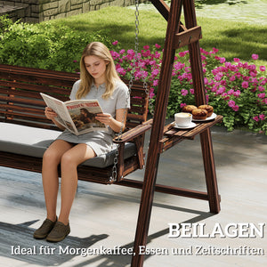 Gartenschaukel 3-Sitzer mit Sitzauflage und Ablagen aus Holz