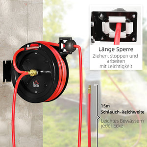 Gartenschlauchaufroller automatisch wandmontiert 15m Metall