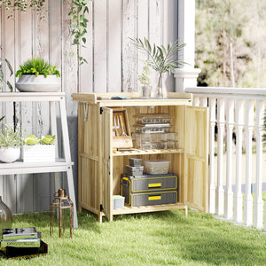 Gartenschrank mit Edelstahl Arbeitsfläche für aussen Holz