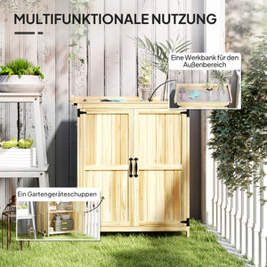 Gartenschrank mit Edelstahl Arbeitsfläche für aussen Holz