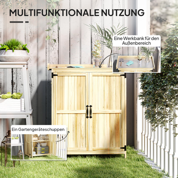 Gartenschrank mit Edelstahl Arbeitsfläche für aussen Holz