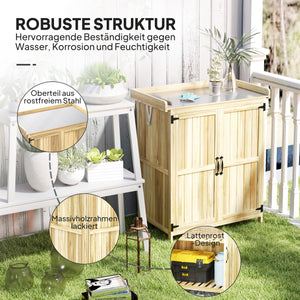 Gartenschrank mit Edelstahl Arbeitsfläche für aussen Holz