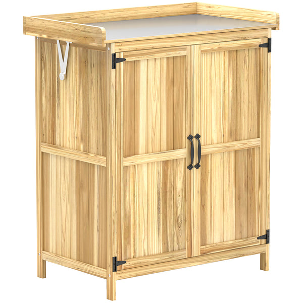 Gartenschrank mit Edelstahl Arbeitsfläche für aussen Holz