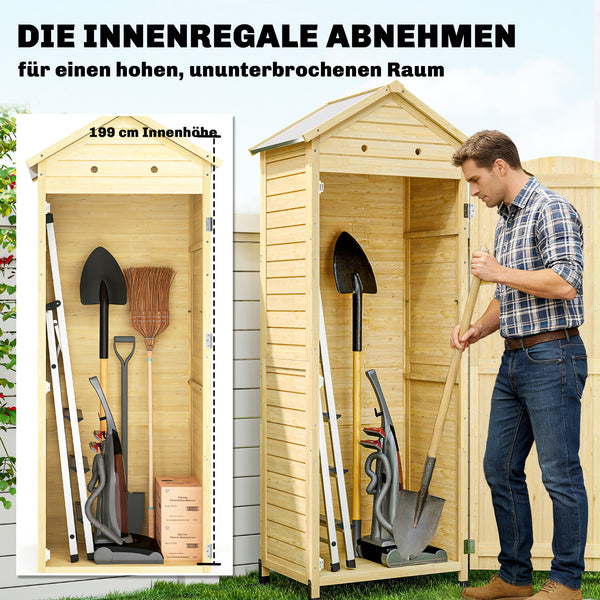 Gartenschrank hoch mit Ablage und Belüftung für Garten Holz