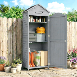 Gartenschrank hoch mit verstellbarer Ablage und Belüftung Holz