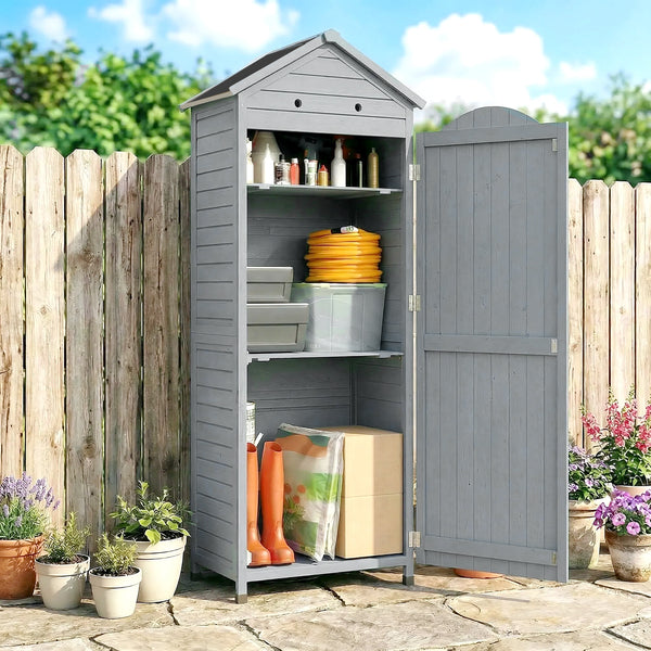 Gartenschrank hoch mit verstellbarer Ablage und Belüftung Holz