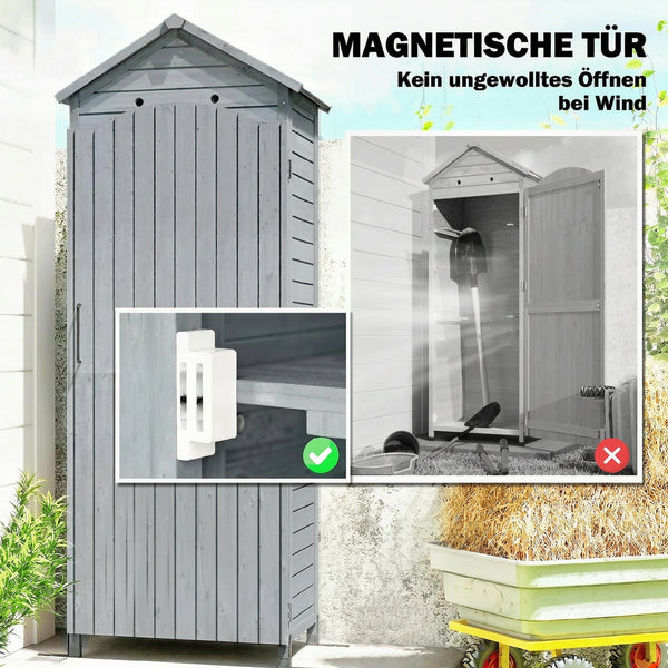 Gartenschrank hoch mit verstellbarer Ablage und Belüftung Holz