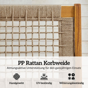 Gartensessel mit Hocker Boho Outdoor Akazienholz Rattan