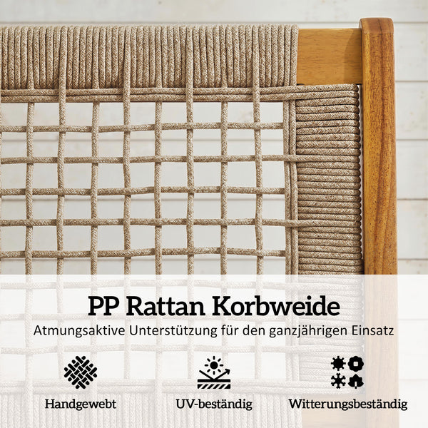Gartensessel mit Hocker Boho Outdoor Akazienholz Rattan