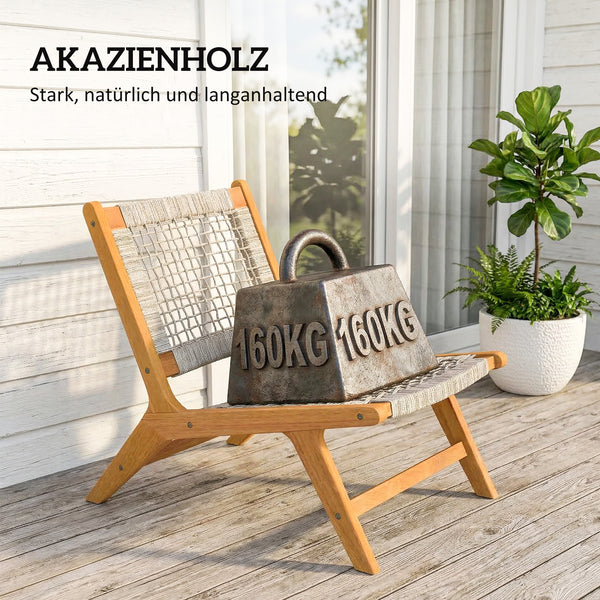 Gartensessel mit Hocker Boho Outdoor Akazienholz Rattan