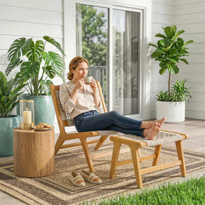 Gartensessel mit Hocker Boho Outdoor Akazienholz Rattan