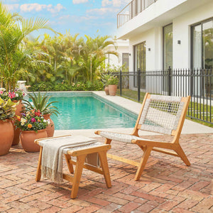 Gartensessel mit Hocker Boho Outdoor Akazienholz Rattan
