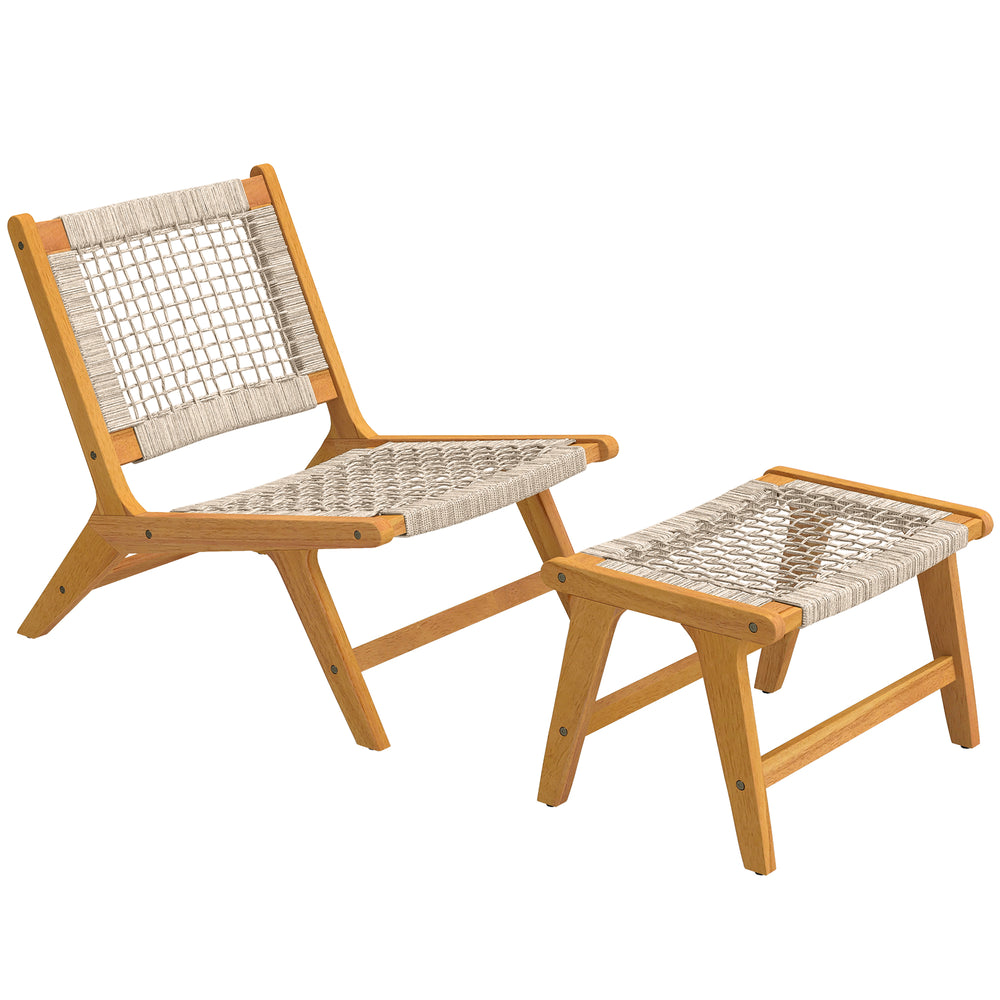 Gartensessel mit Hocker Boho Outdoor Akazienholz Rattan