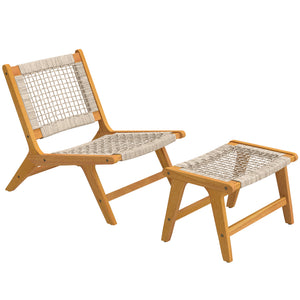 Gartensessel mit Hocker Boho Outdoor Akazienholz Rattan