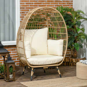 Gartensessel Rattanoptik mit Sitzkissen und Aluminiumrahmen khaki