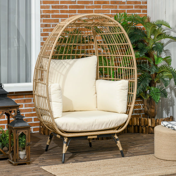 Gartensessel Rattanoptik mit Sitzkissen und Aluminiumrahmen khaki