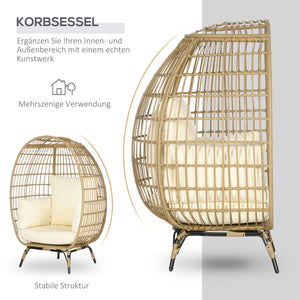 Gartensessel Rattanoptik mit Sitzkissen und Aluminiumrahmen khaki