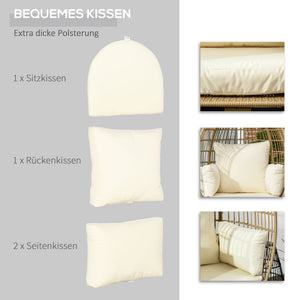 Gartensessel Rattanoptik mit Sitzkissen und Aluminiumrahmen khaki