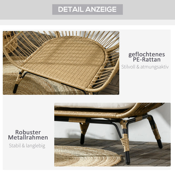 Gartensessel Rattanoptik mit Sitzkissen und Aluminiumrahmen khaki