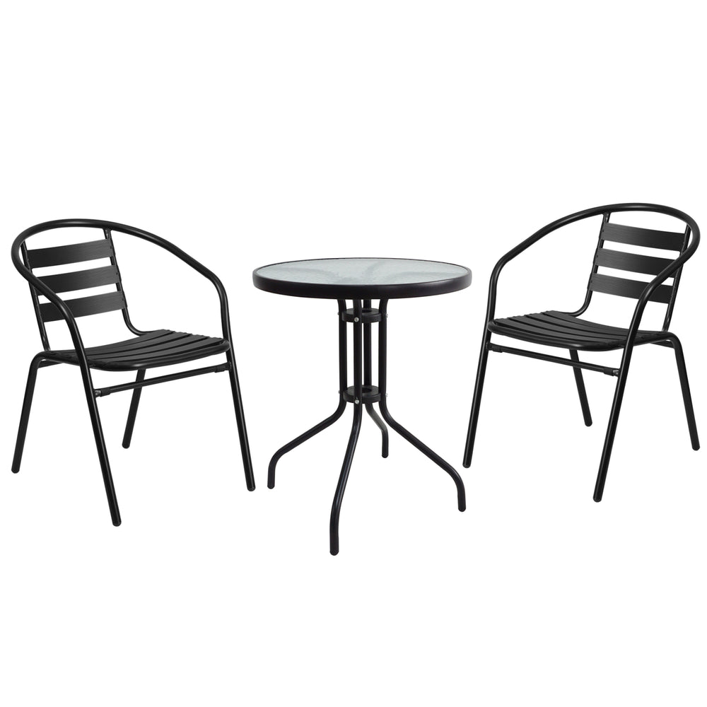 Set da giardino con tavolo rotondo + 2 sedie, alluminio, nero