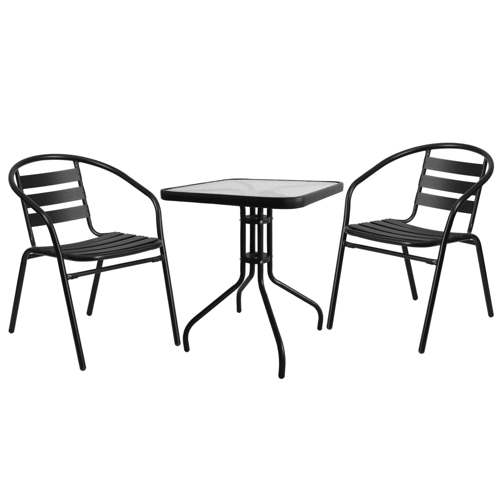 Set da giardino con tavolo quadrato + 2 sedie, alluminio, nero