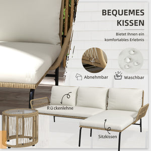 Gartensitzgruppe Loungemöbel Set Outdoor Rattan natur cremeweiss
