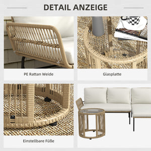 Gartensitzgruppe Loungemöbel Set Outdoor Rattan natur cremeweiss