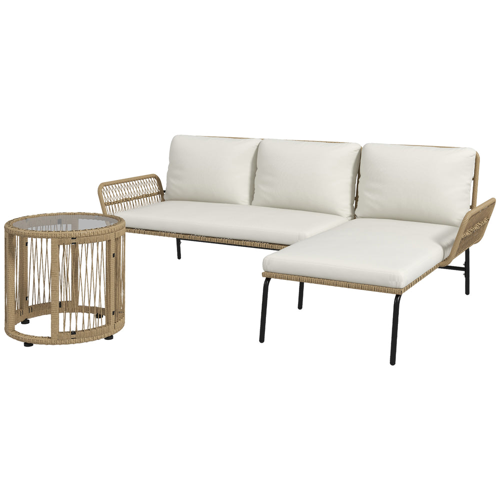 Gartensitzgruppe Loungemöbel Set Outdoor Rattan natur cremeweiss