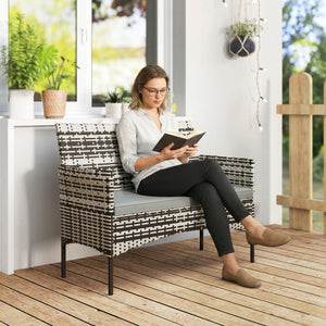 Gartensofa 2-Sitzer Rattan mit Polster Outdoor hellgrau