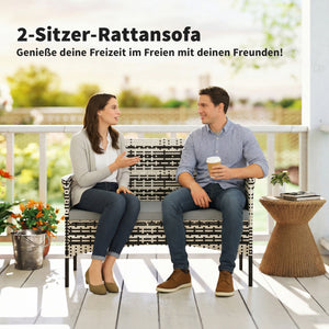 Gartensofa 2-Sitzer Rattan mit Polster Outdoor hellgrau