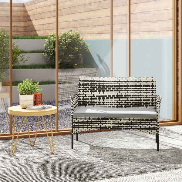 Gartensofa 2-Sitzer Rattan mit Polster Outdoor hellgrau