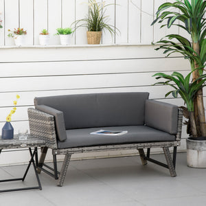 Gartensofa 2 Sitzer klappbar mit Armlehnen Polyrattan grau