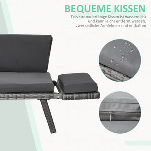 Gartensofa 2 Sitzer klappbar mit Armlehnen Polyrattan grau