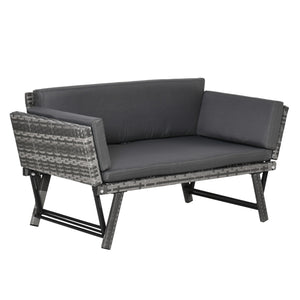 Gartensofa 2 Sitzer klappbar mit Armlehnen Polyrattan grau