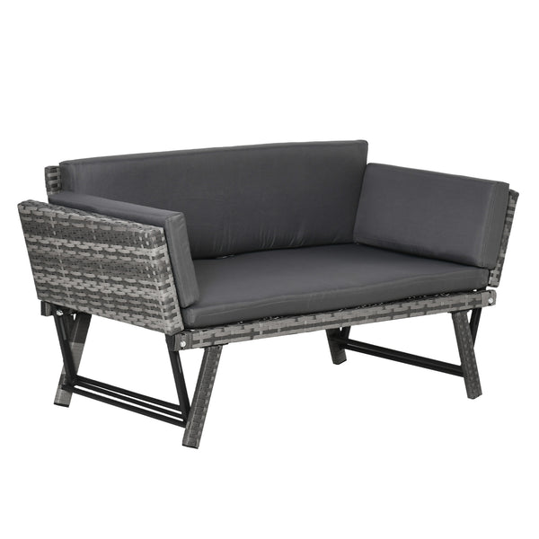 Gartensofa 2 Sitzer klappbar mit Armlehnen Polyrattan grau