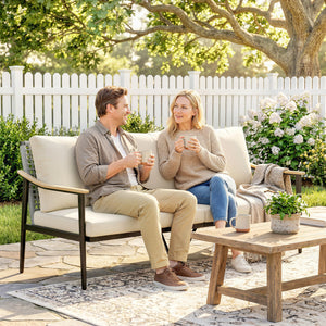 Gartensofa 3-Sitzer Rattan mit abnehmbaren Kissen khaki