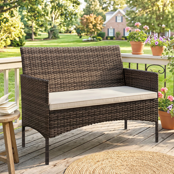 Gartensofa 2-Sitzer Rattan wetterfest mit Polster für Outdoor