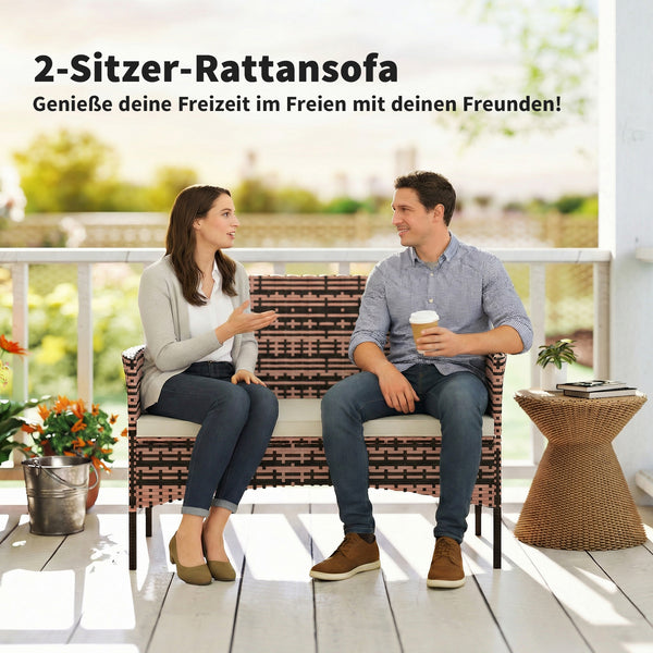 Gartensofa 2-Sitzer Rattan wetterfest mit Polster für Outdoor