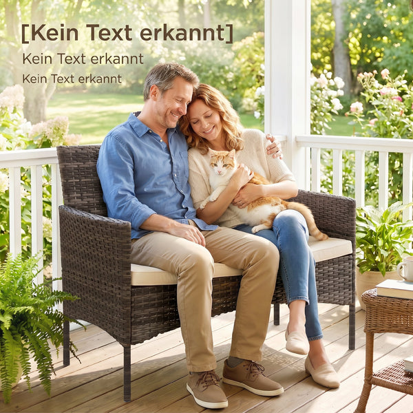 Gartensofa 2-Sitzer Rattan wetterfest mit Polster für Outdoor