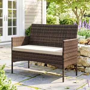 Gartensofa 2-Sitzer Rattan wetterfest mit Polster für Outdoor