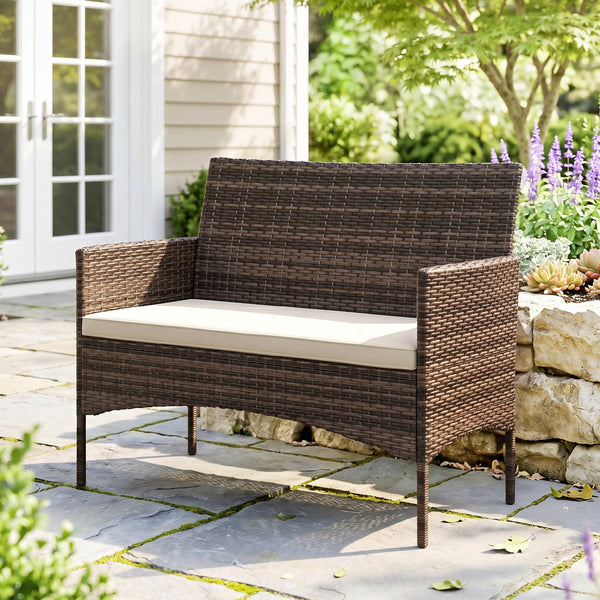 Gartensofa 2-Sitzer Rattan wetterfest mit Polster für Outdoor