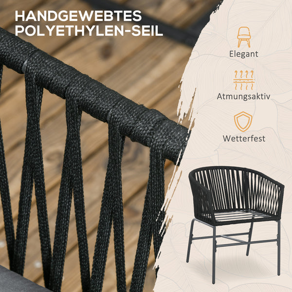 Gartenstühle 2er-Set Boho-Stil bis 120kg belastbar Schwarz