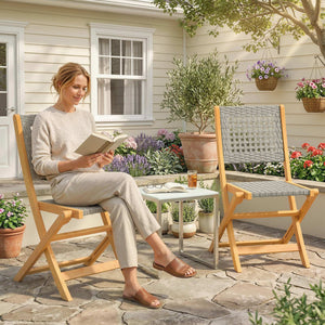 Gartenstühle klappbar 2er Set aus Massivholz und Polyrattan