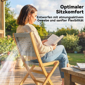 Gartenstühle klappbar 2er Set aus Massivholz und Polyrattan