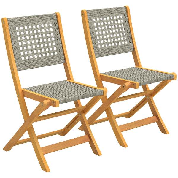 Gartenstühle klappbar 2er Set aus Massivholz und Polyrattan