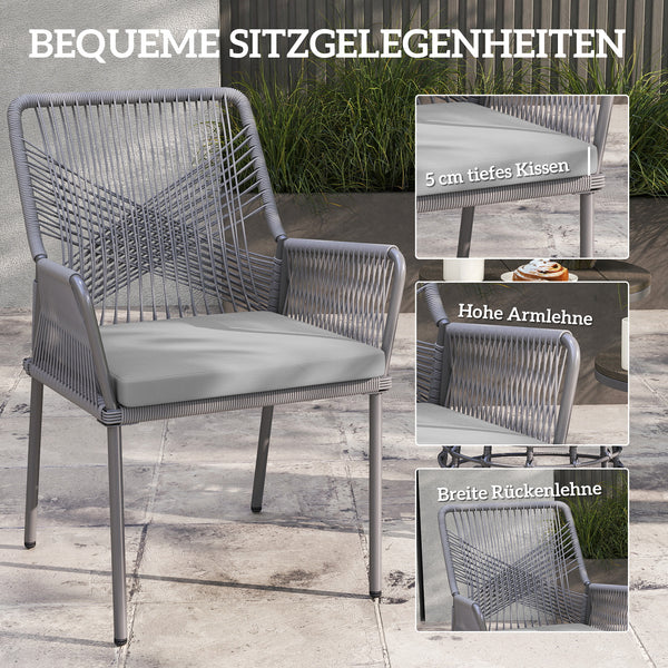 Gartenstühle 2er-Set Rattan mit Kissen dunkelgrau