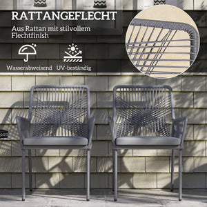 Gartenstühle 2er-Set Rattan mit Kissen dunkelgrau