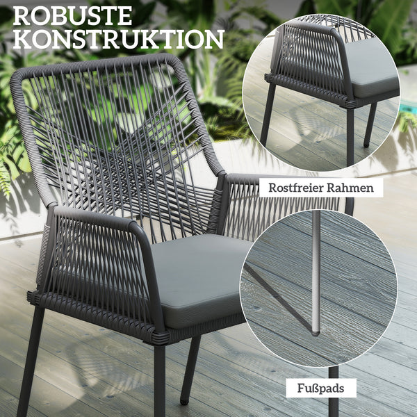 Gartenstühle 2er-Set Rattan mit Kissen dunkelgrau