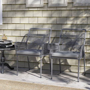 Gartenstühle 2er-Set Rattan mit Kissen dunkelgrau